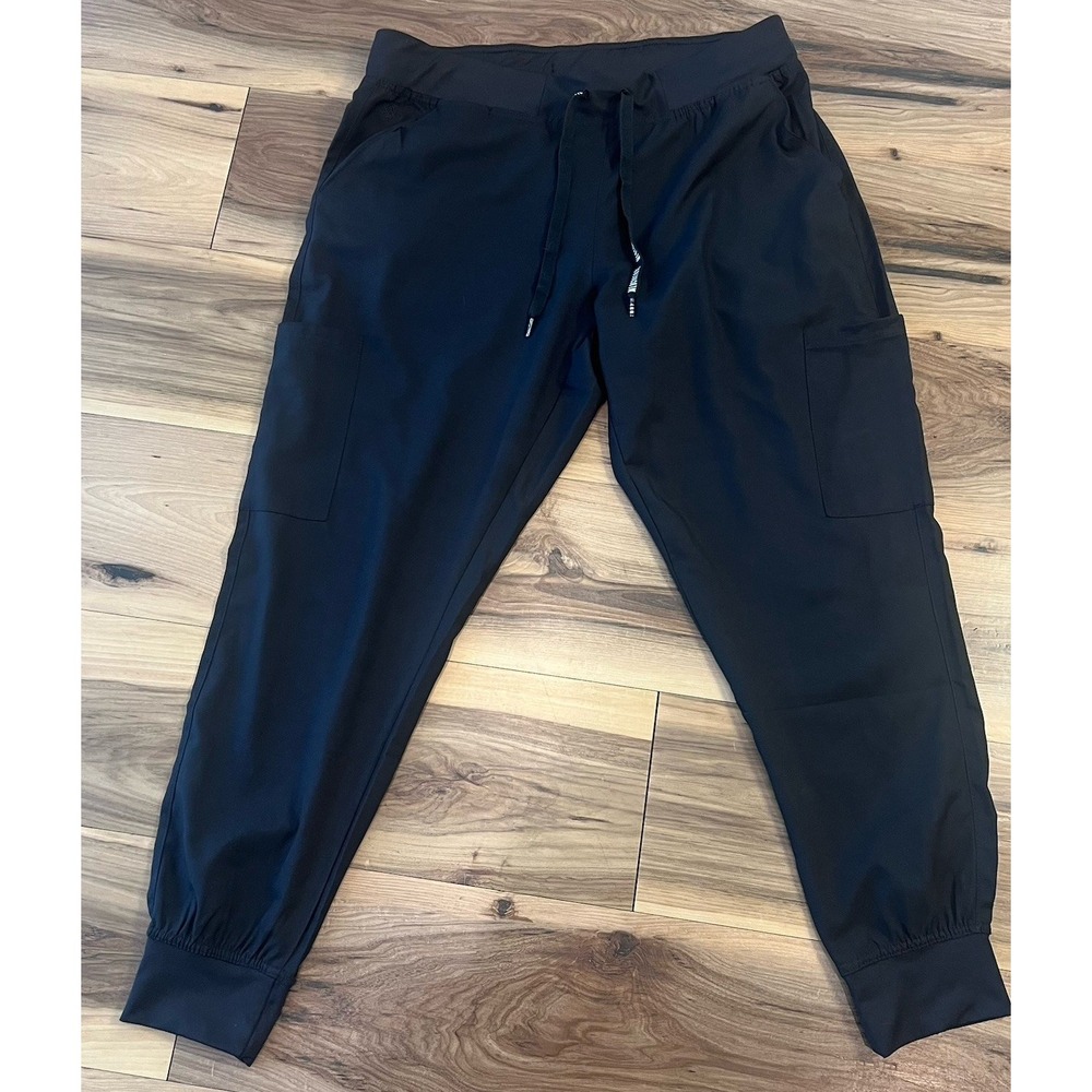 Med Couture Insight Women's Black Scrub Jogger Pants Size Large 6 Pocket Stretch